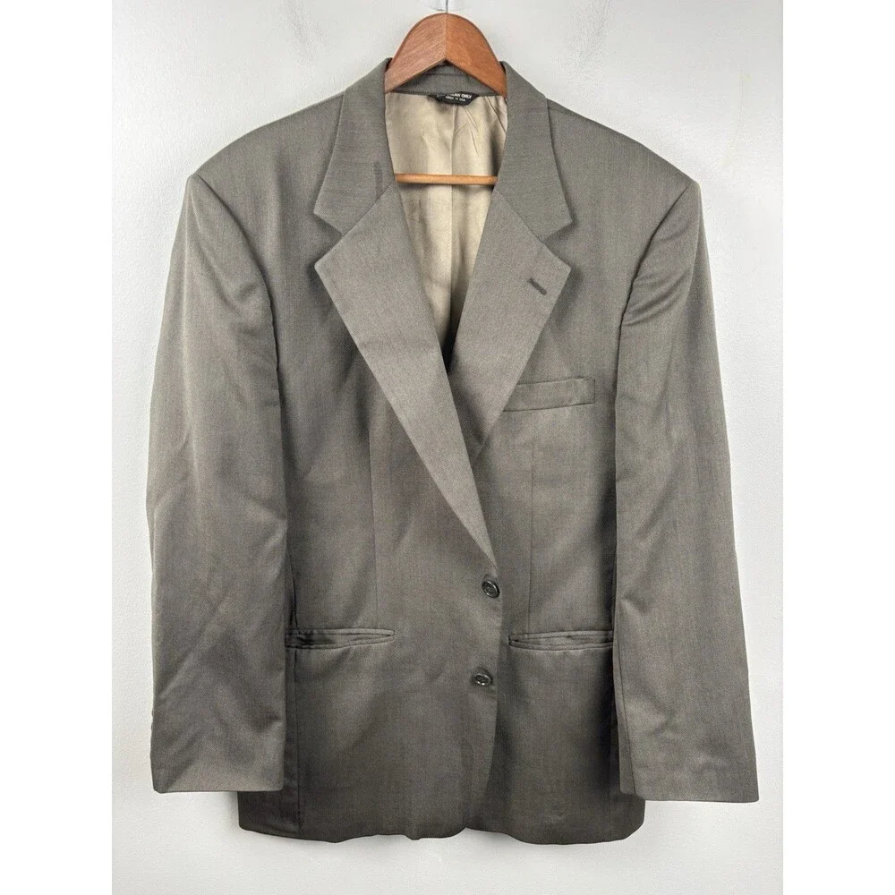 Vintage Bill Blass Men’s Suit 44L Taupe Gray 100% Wool USA 80s 90s Power Suit